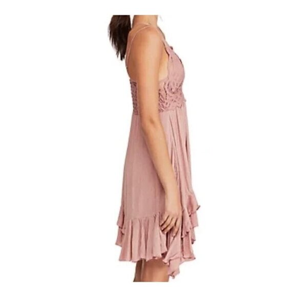 FREE PEOPLE ADELLA LACE MINI DRESS, RUFFLE STRAPPY, SUMMER, COTTAGECORE, FEMININ - Picture 4 of 7